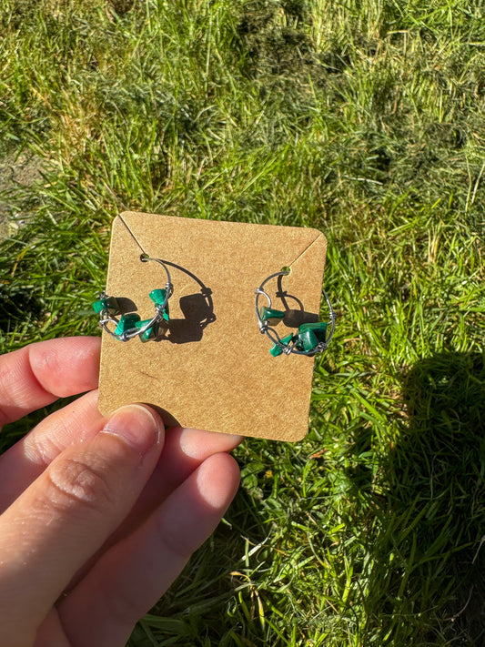 Malachite Stainless Steel Hoop Earrings