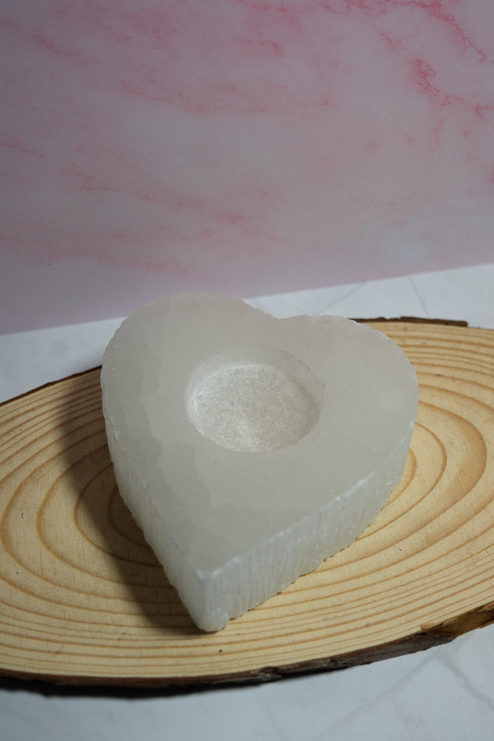 Satin Spar Heart Candle Holder - themoonclub.shop