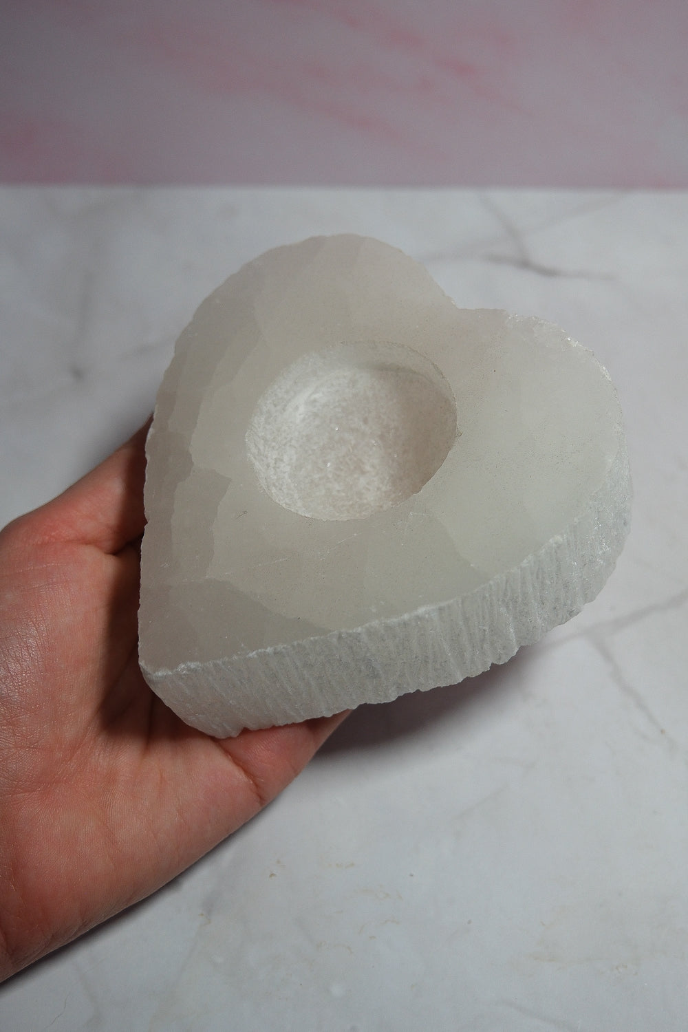 Satin Spar Heart Candle Holder - themoonclub.shop