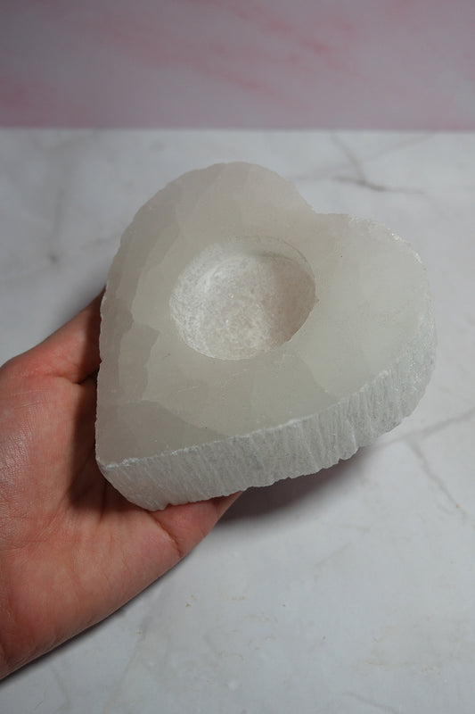Satin Spar Heart Candle Holder - themoonclub.shop