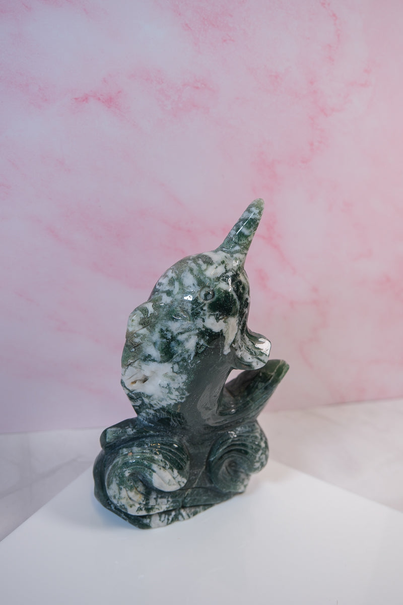 Moss Agate Narwhal Carving - themoonclub.shop