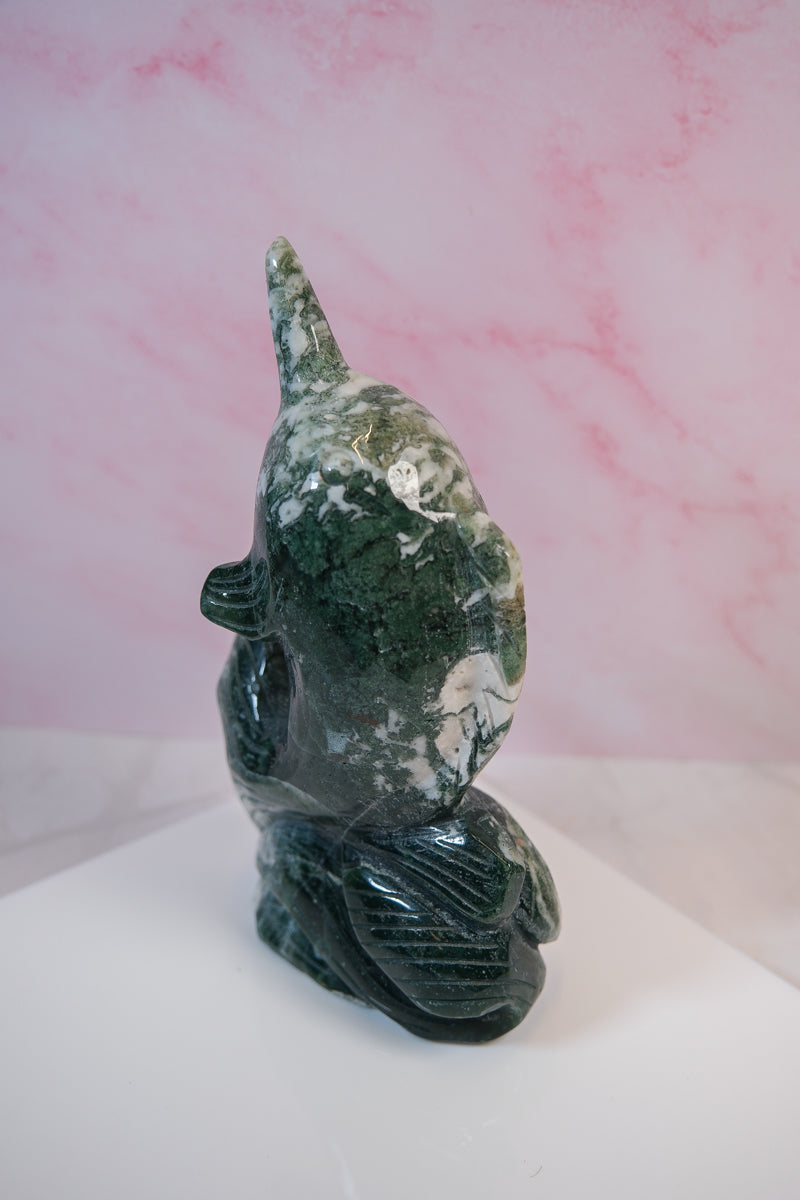 Moss Agate Narwhal Carving - themoonclub.shop