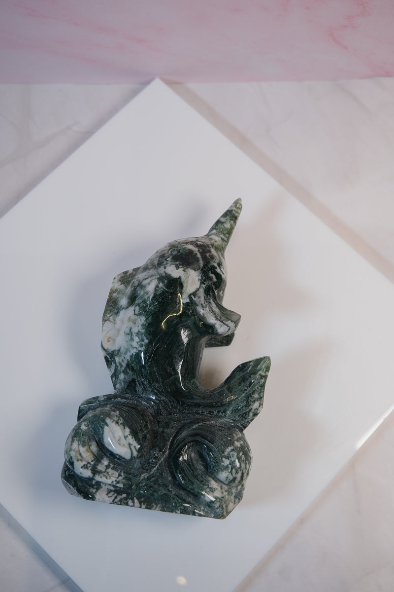 Moss Agate Narwhal Carving - themoonclub.shop