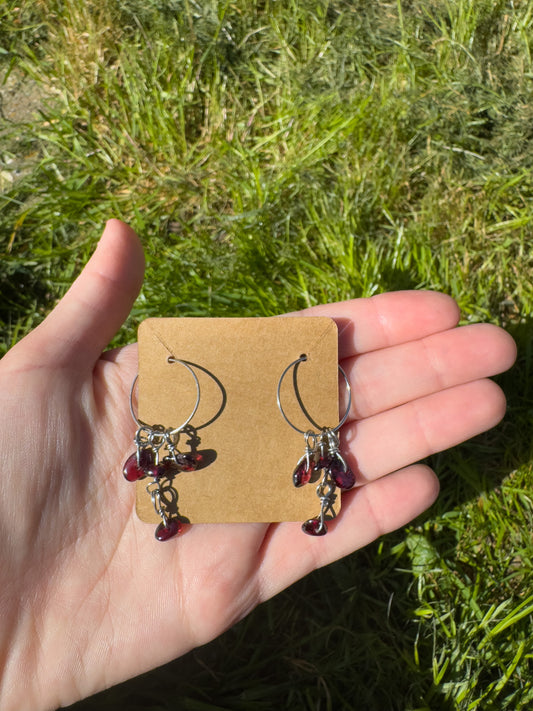 Garnet Stainless Steel Hoop Earrings